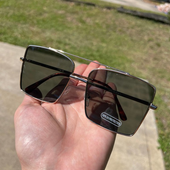 New Sunnies Sunglasses Trendy Square Brown Bar Silver - Picture 2 of 3